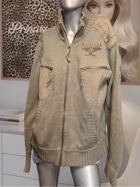 Firetrap Y2K Army-Style Knit Zip Up